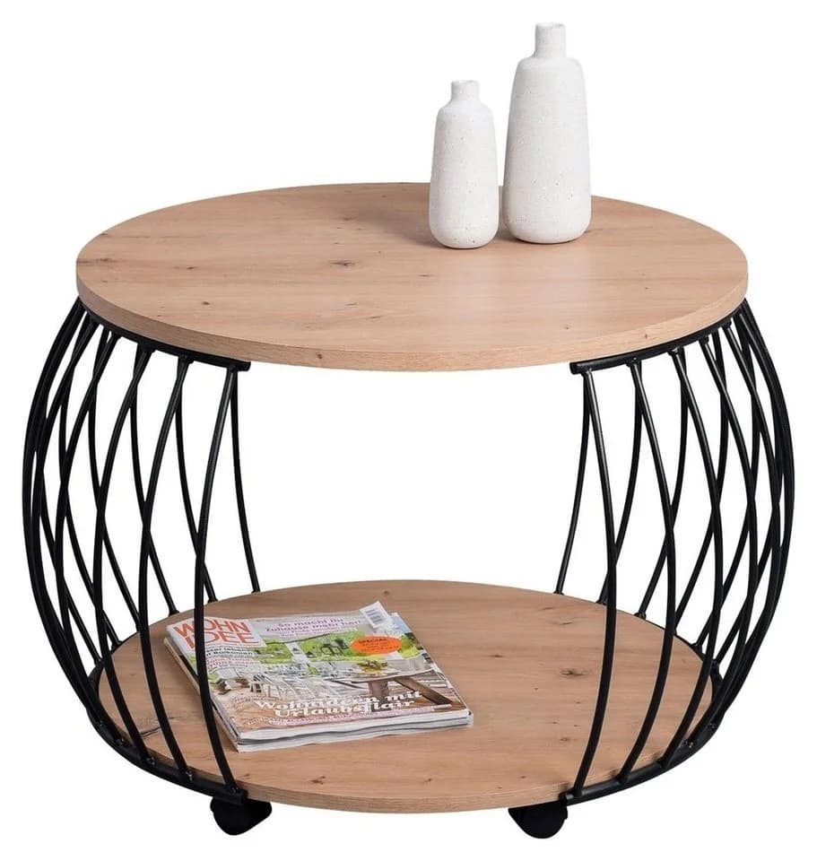 M2 Kollektion Couchtisch Peking Schwarz Eiche Artisan mit Rollen - Bild 3