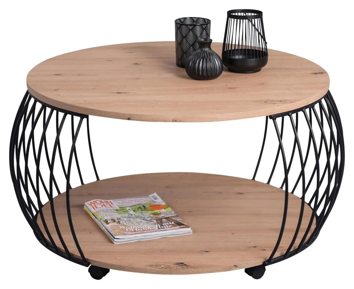 M2 Kollektion Couchtisch PEKING Schwarz Metallgestell mit Rollen - Bild 3