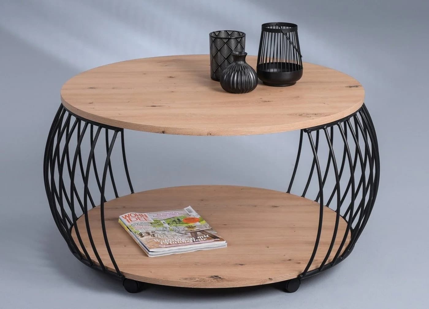 M2 Kollektion Couchtisch PEKING Schwarz Metallgestell mit Rollen - Bild 4