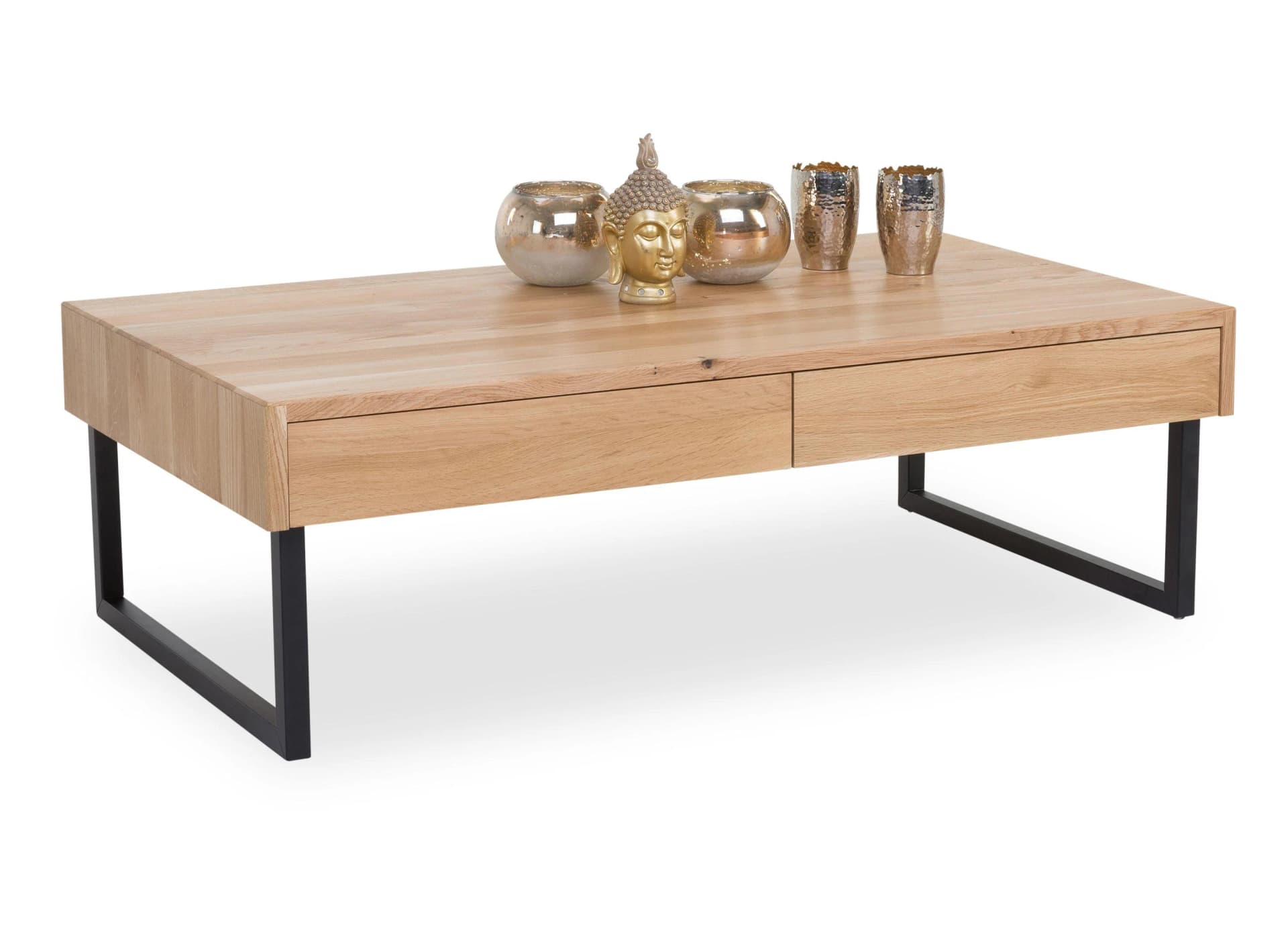 M2 Beauté Couchtisch LINZ Wildeiche massiv geölt Braun Metall schwarz