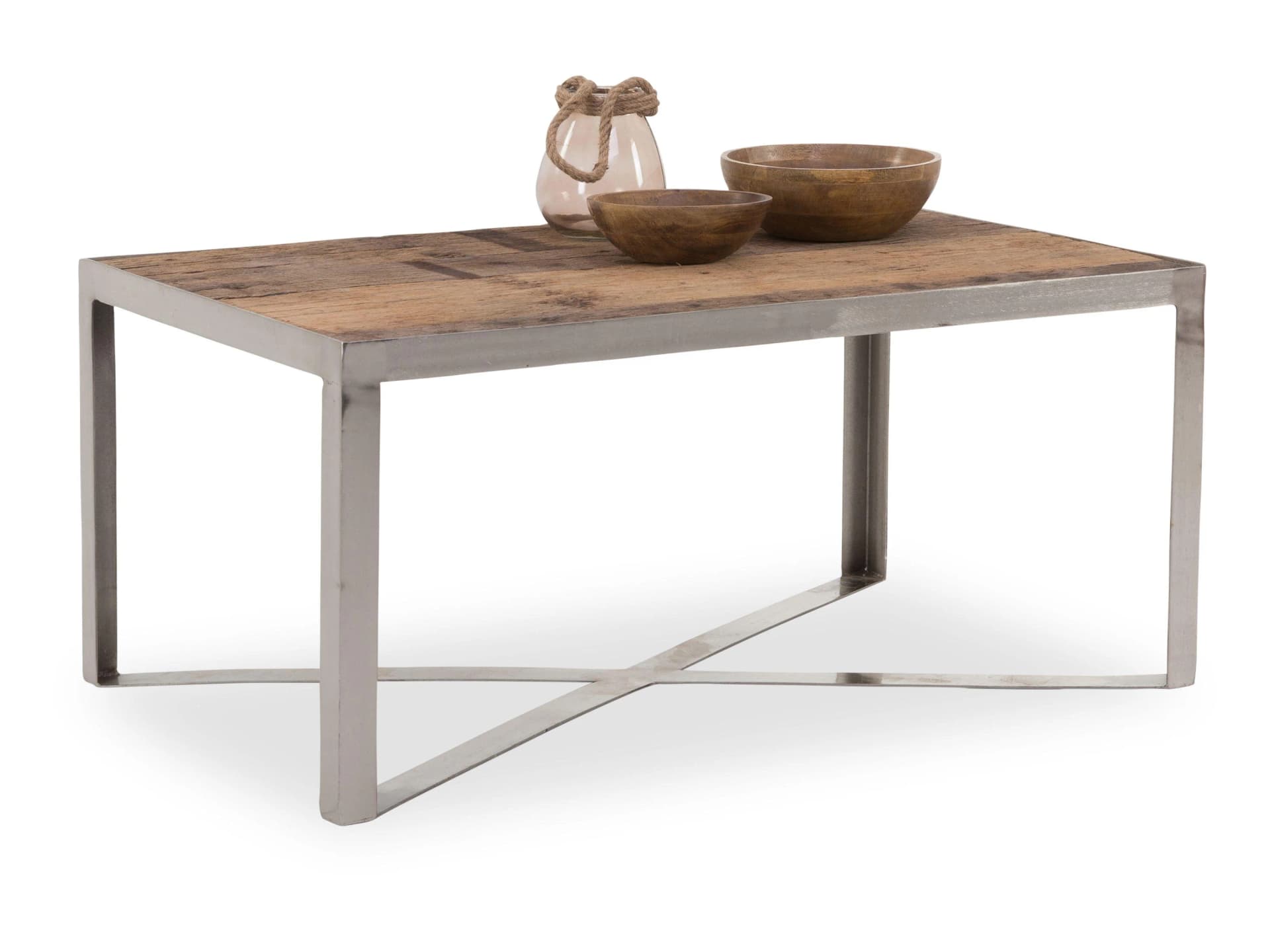 M2 Beauté Couchtisch SALO 2 Massivholz Metall Chromoptik
