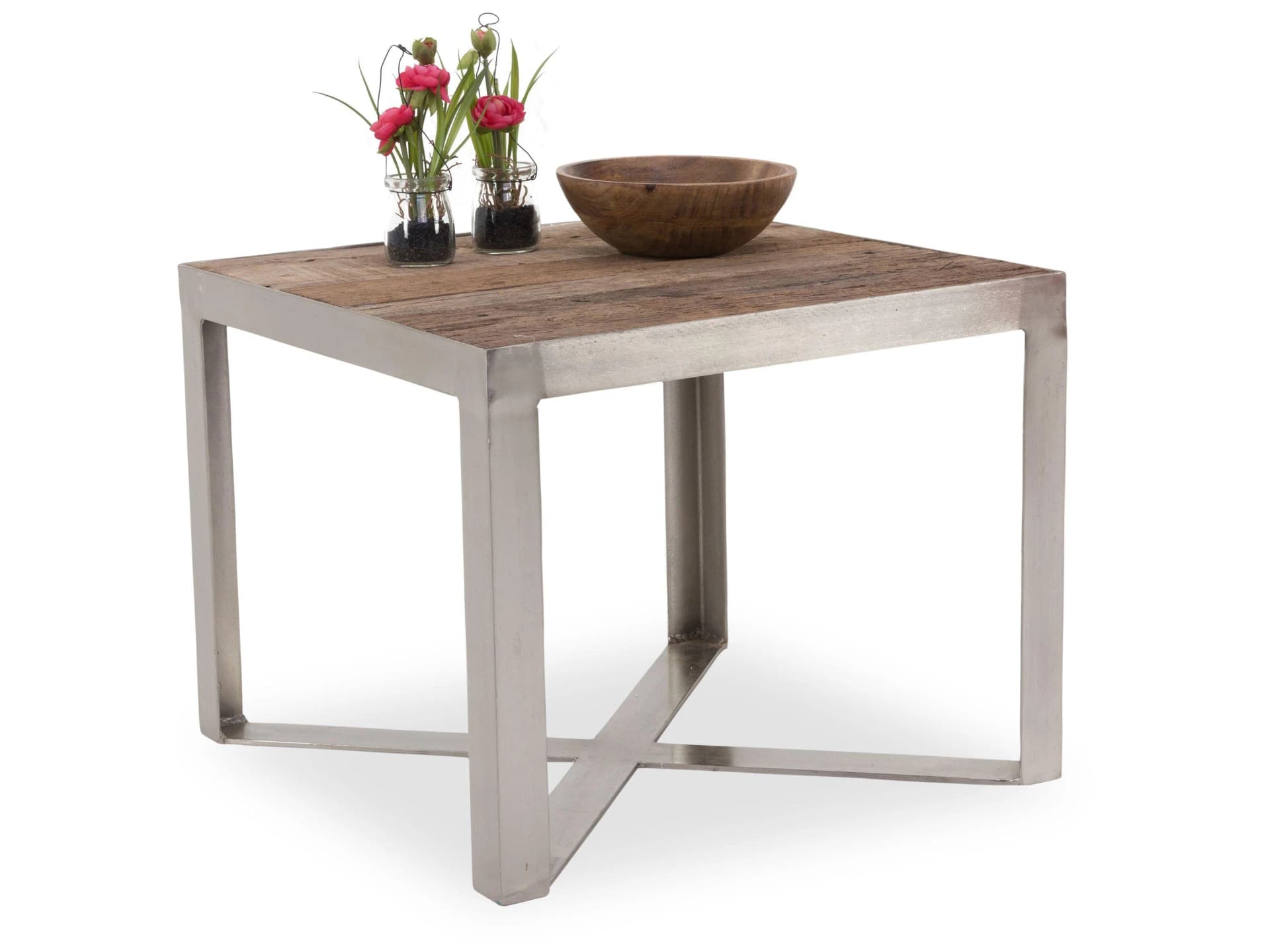 M2 Beauté Couchtisch SALO 1 Massivholz Metall Chromoptik Modern