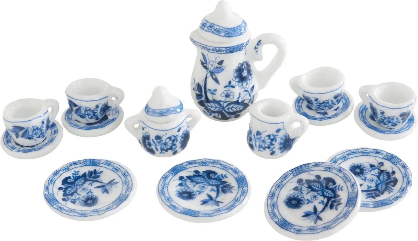 HobbyFun Miniatur Kaffeeservice 15-teilig Weiß/Blau Keramik