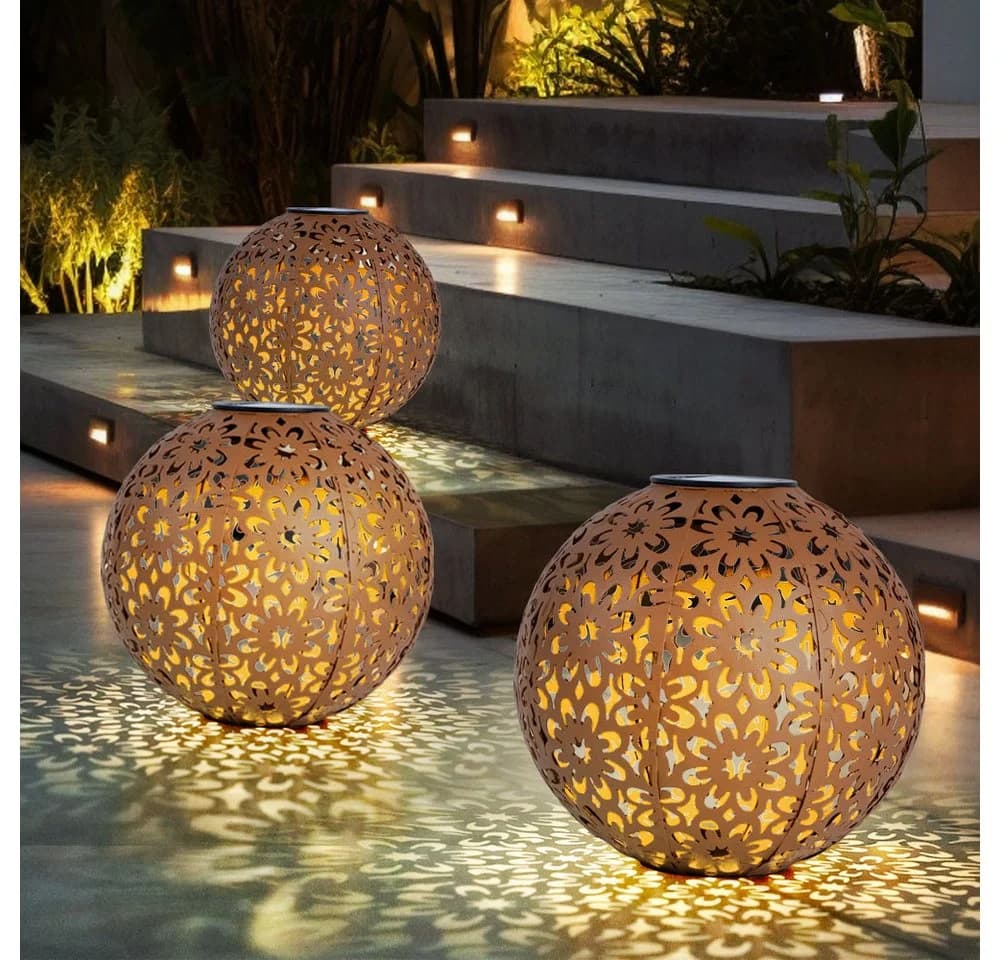 Expo Börse Solarleuchte 3er Set Rostfarben LED Warmweiß Garten - Bild 2