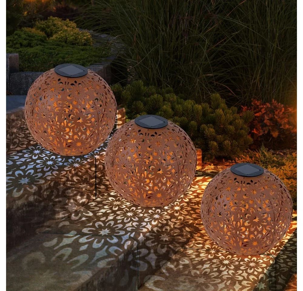 Expo Börse Solarleuchte 3er Set Rostfarben LED Warmweiß Garten - Bild 5