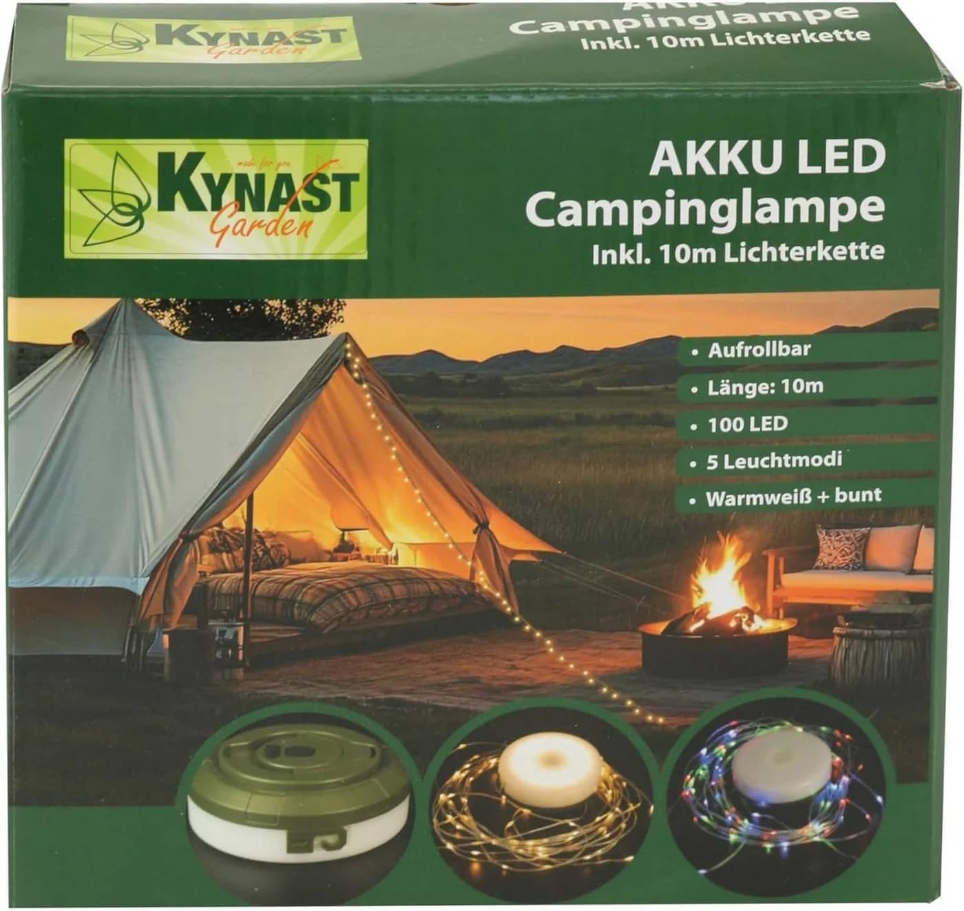 Kynast Garden LED-Lichterkette Campingleuchte mit 10m Lichterkette und 130 LEDs