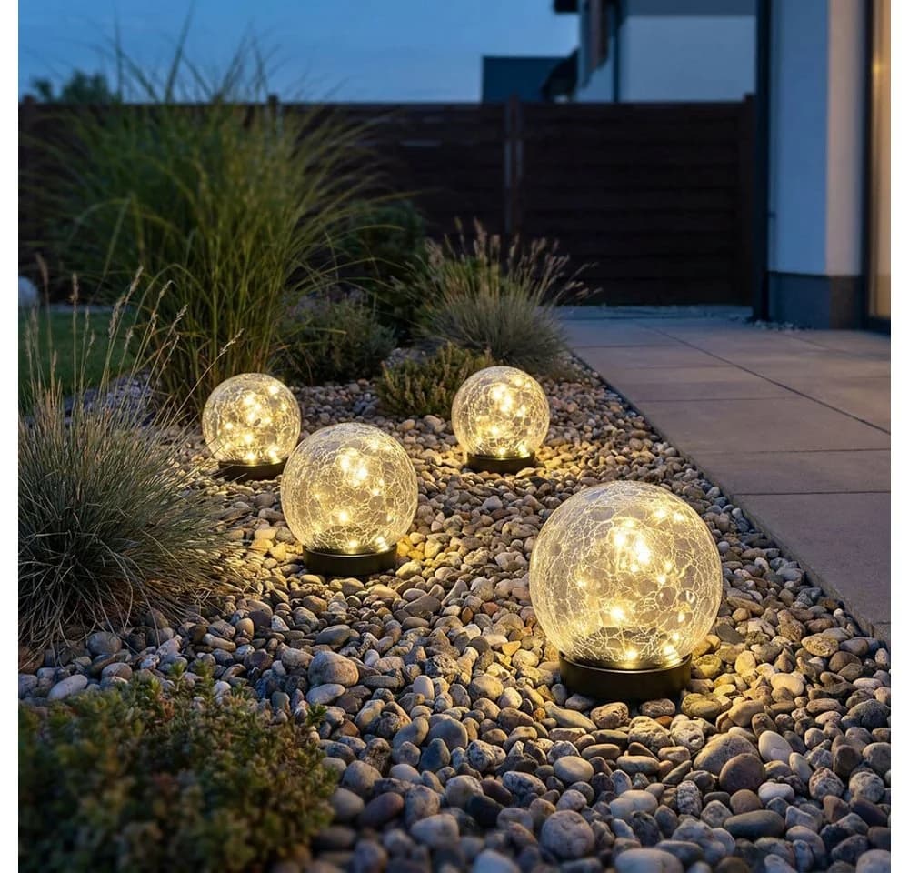 Expo Börse 4x Solarleuchte Glaskugel Crackle Klar Warmweiß - Bild 3