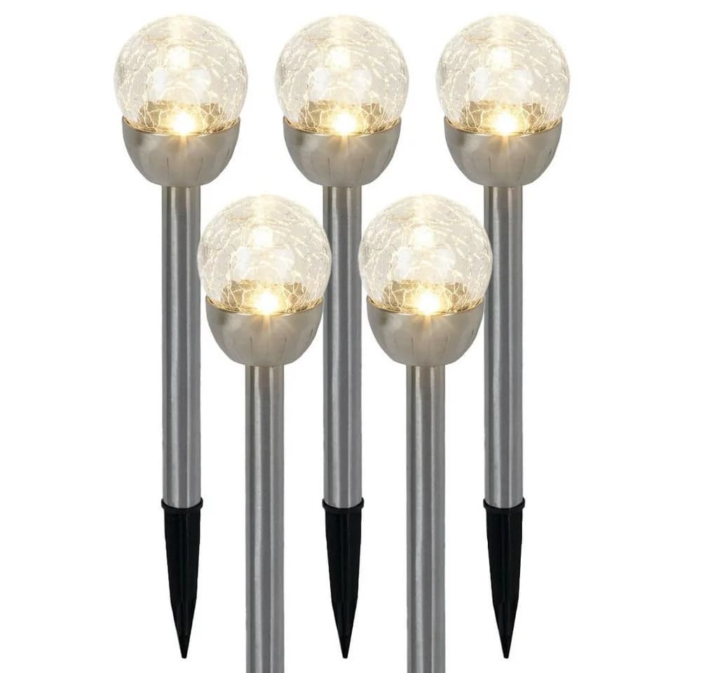 Expo Börse 5x LED Solarsteckleuchte Edelstahl Glas silber Warmweiß IP44