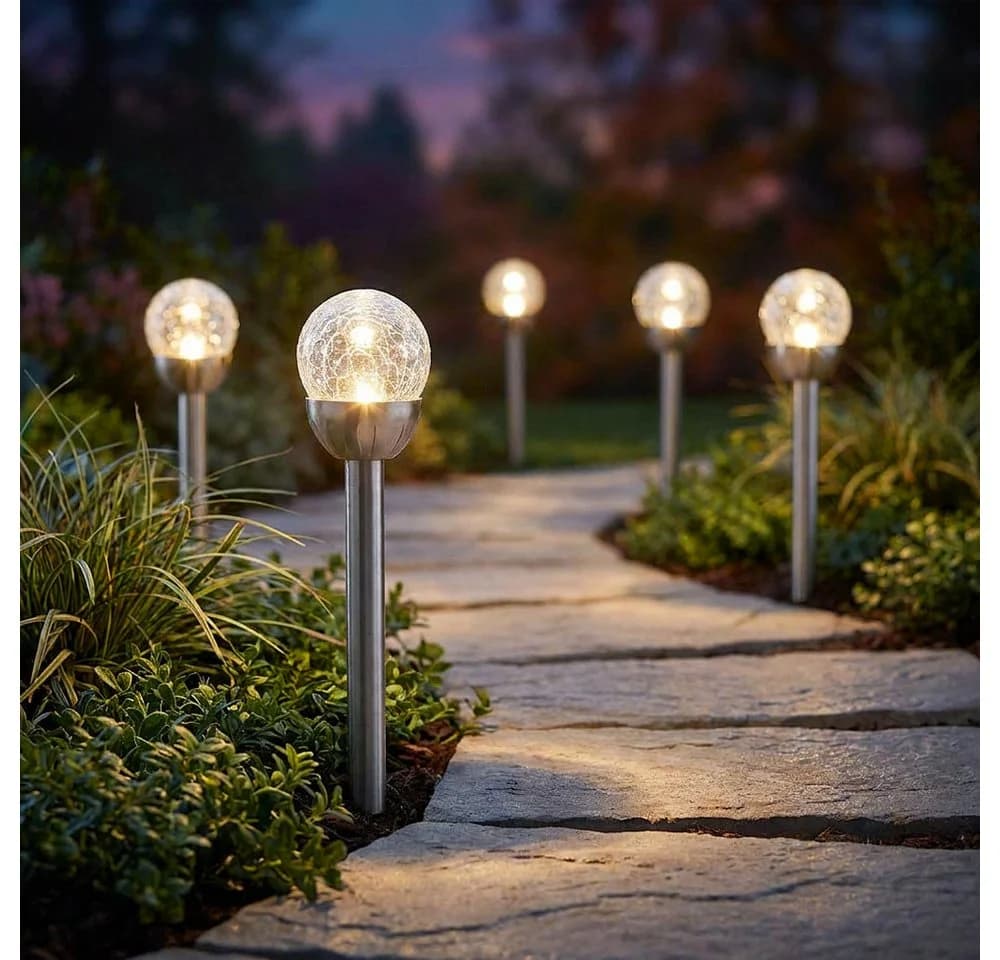 Expo Börse 5x LED Solarsteckleuchte Edelstahl Glas silber Warmweiß IP44 - Bild 2