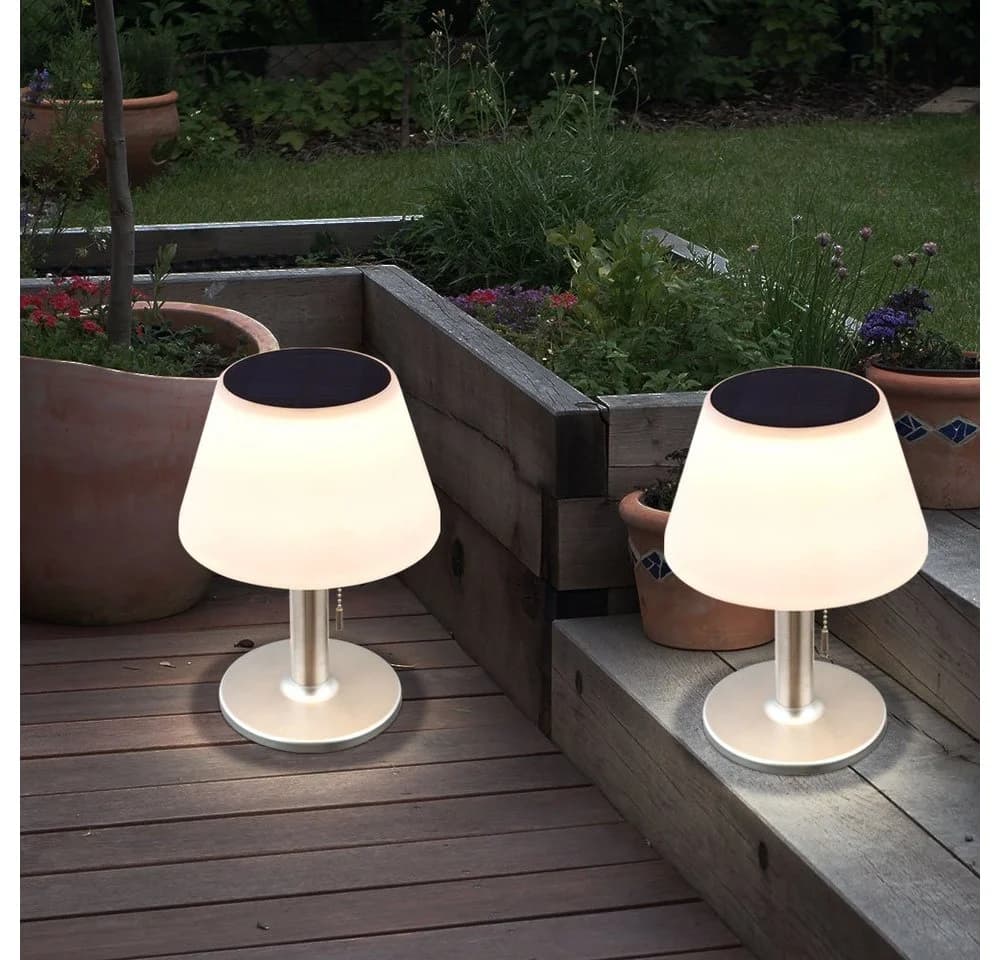 Expo Börse Solar Tischlampe Weiß 2er Set Gartenleuchte LED - Bild 4