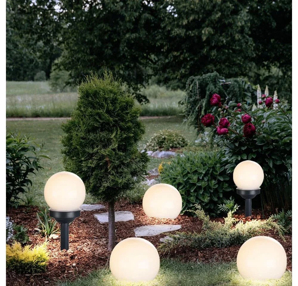 Expo Börse 5x LED Solarleuchte Kugel Garten IP44 Weiß/Schwarz - Bild 4