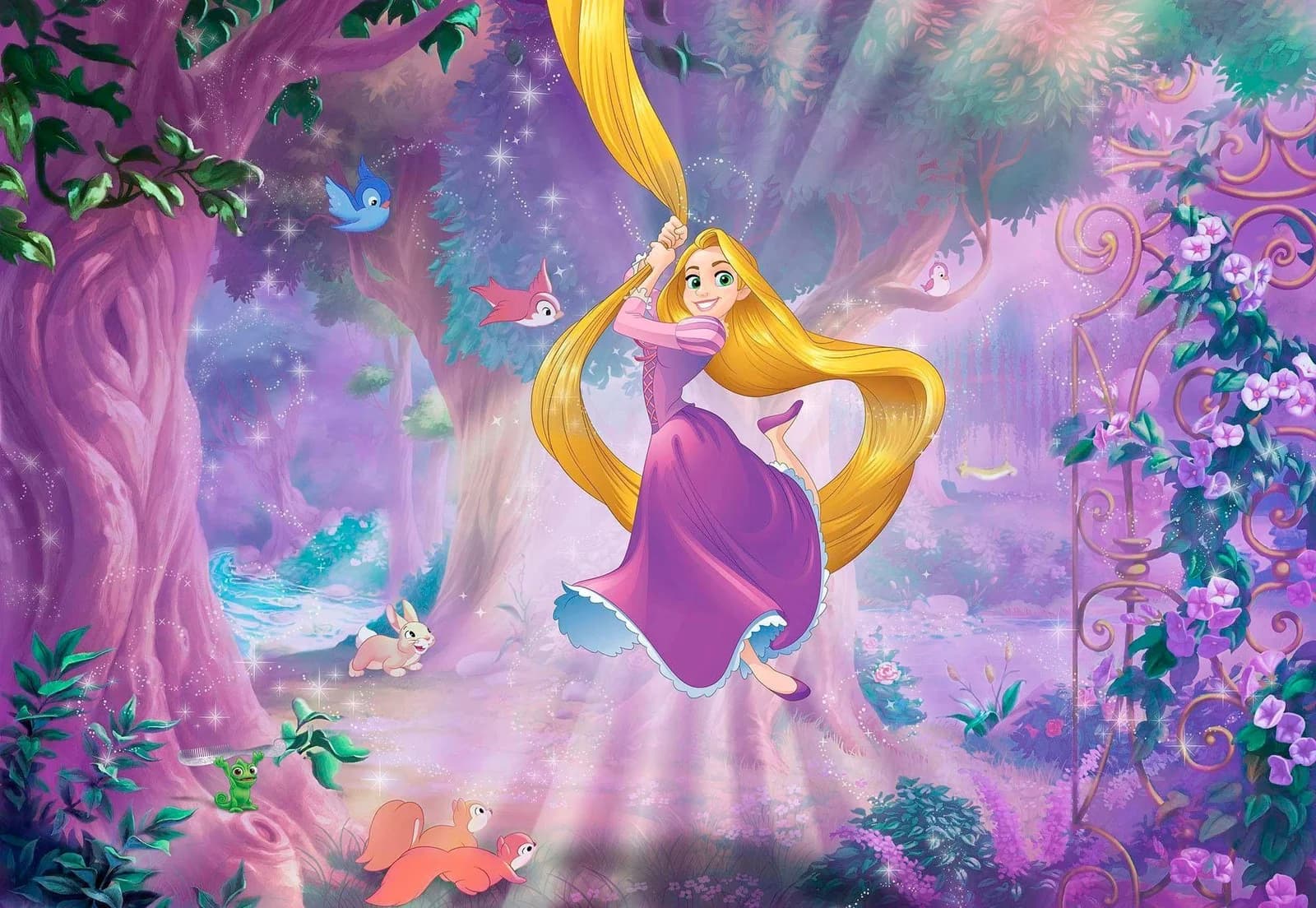 KOMAR Fototapete Rapunzel Disney Kinderzimmer Lila Blau