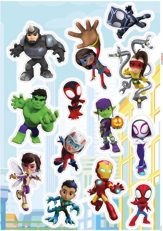 Komar Wandtattoo Spidey and Friends - Größe 50 x 70 cm (13 St) - Selbstklebend - Wandsticker - Kinderzimmer