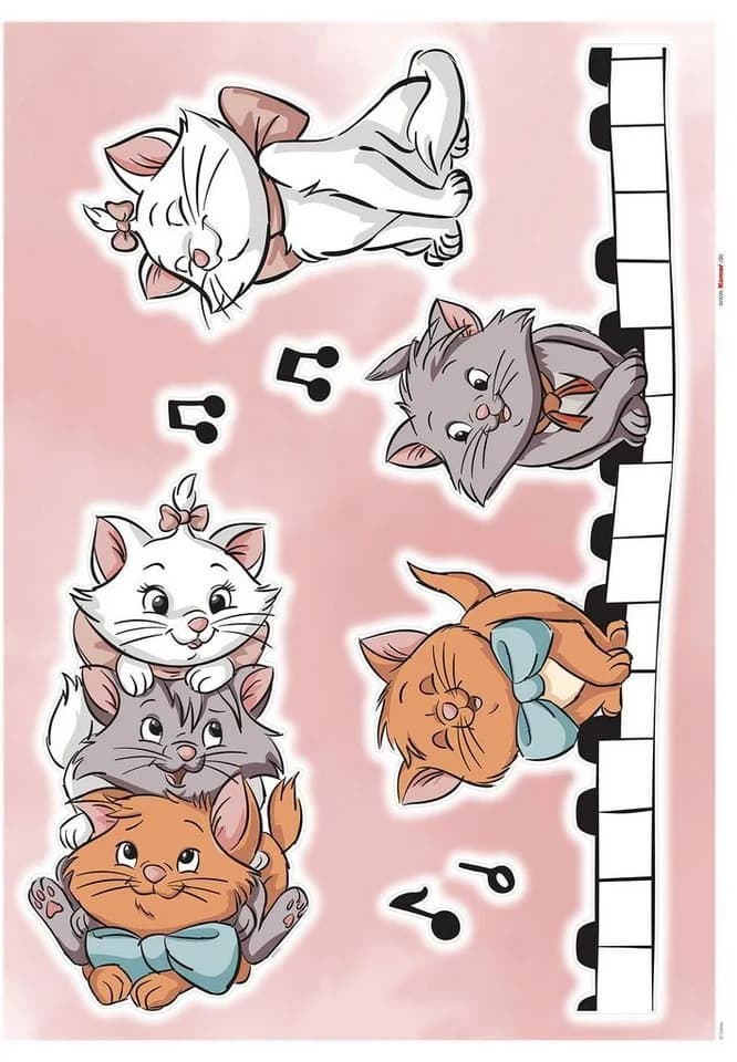 KOMAR Wandtattoo Aristocats Kittens Rosa Braun Weiß Kinderzimmer - Bild 2