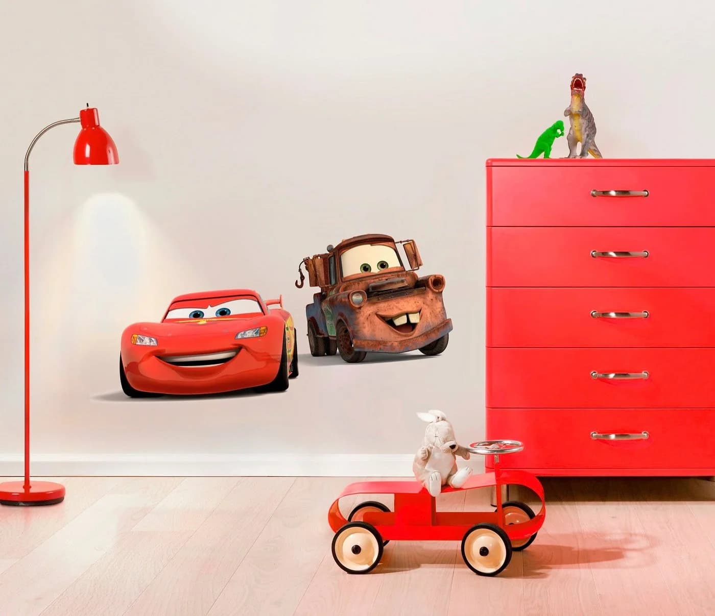 KOMAR Wandtattoo Cars Friends Kinderzimmer Braun Rot