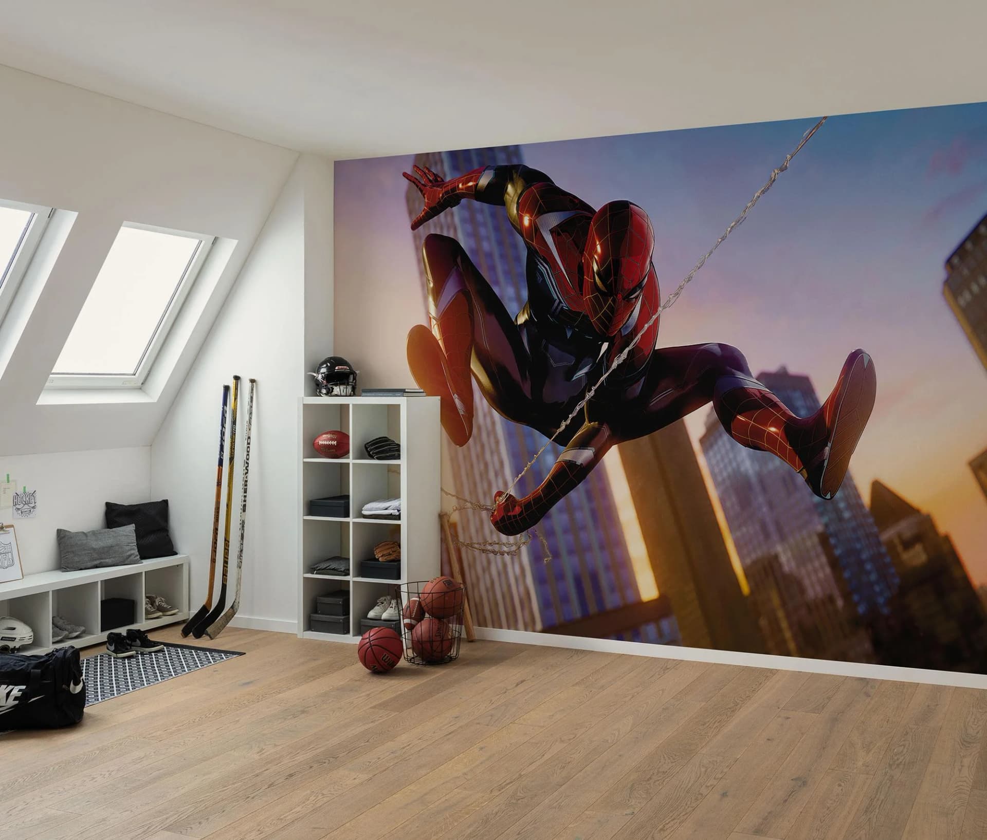 Kindertapete Marvel Spider-Man Huge Jump Blau Rot Vlies Tapete