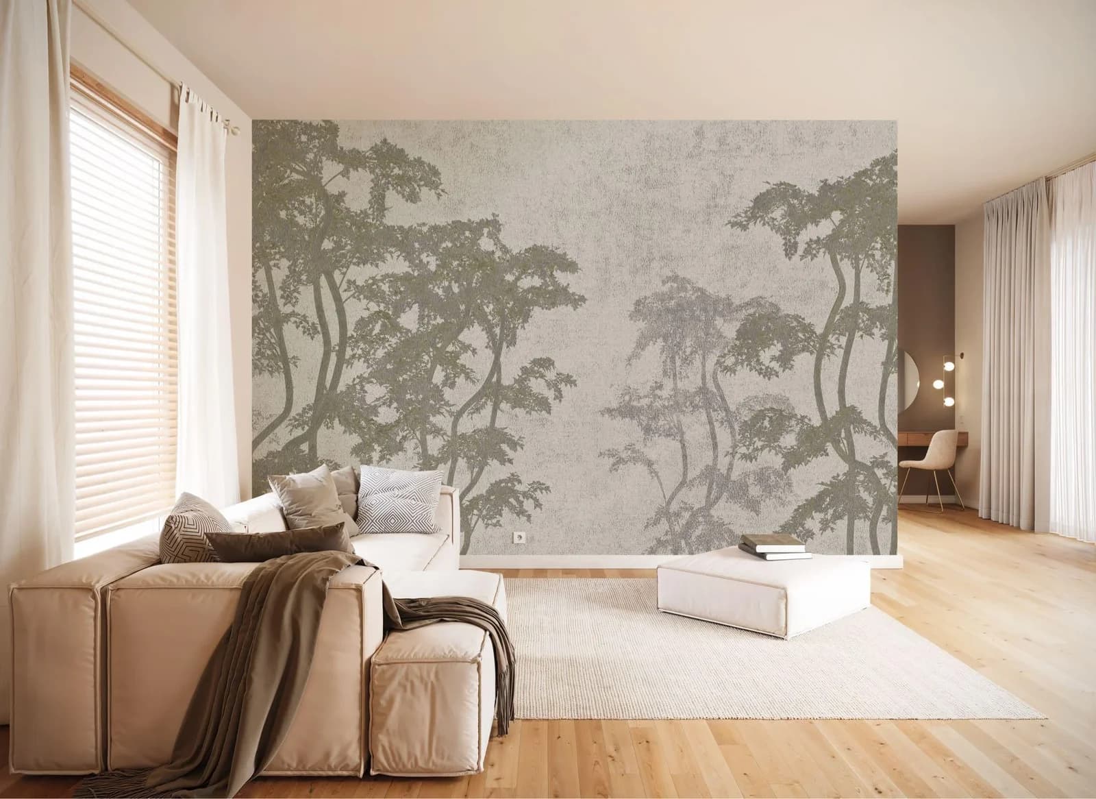 Fototapete KOMAR Vlies Dancing Trees Blattmotiv Beige