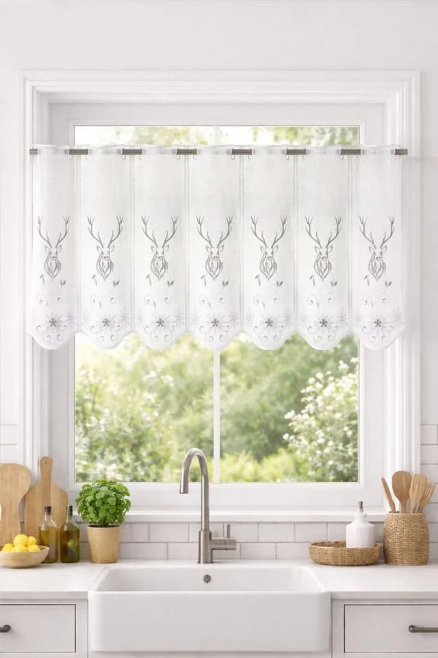 Clever-Kauf-24 Scheibengardine Landhaus Hirschmotiv Transparent Ösen