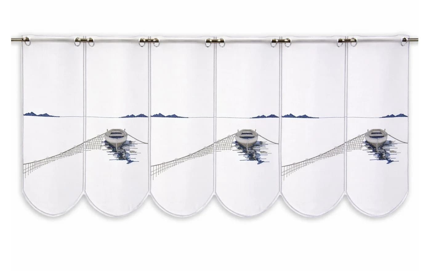 Clever-Kauf-24 Scheibengardine Fischerboot bestickt blau transparent - Bild 2