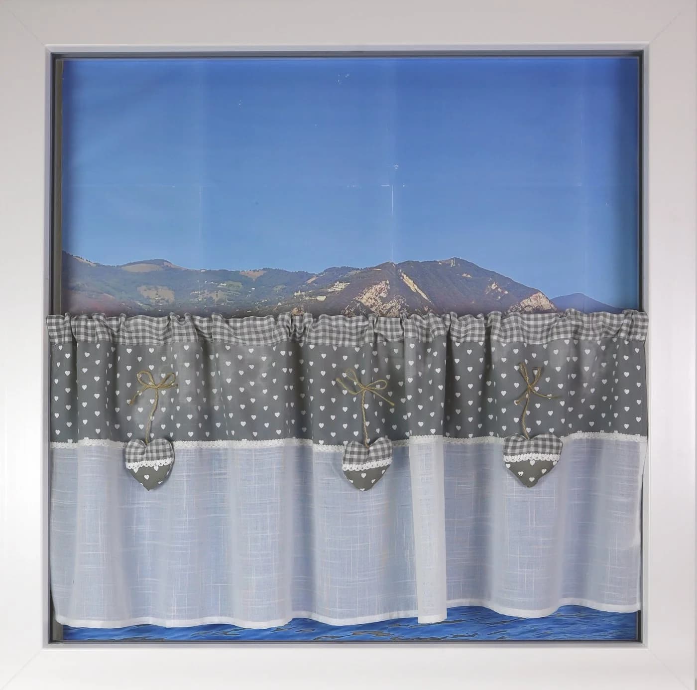 Scheibengardine Landhausstil Leinen Dekoblende Tunnelzug grau/weiß 2631x90 cm