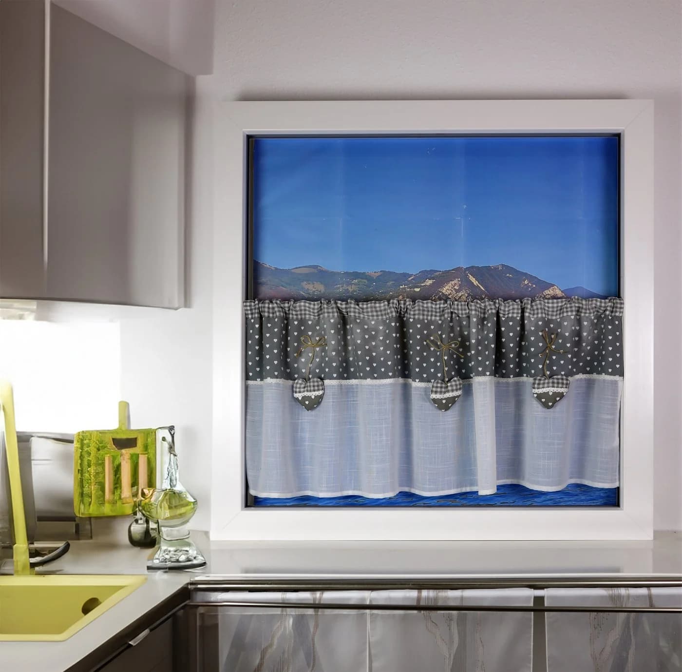 Scheibengardine Landhausstil Leinen Dekoblende Tunnelzug grau/weiß 2631x90 cm - Bild 3