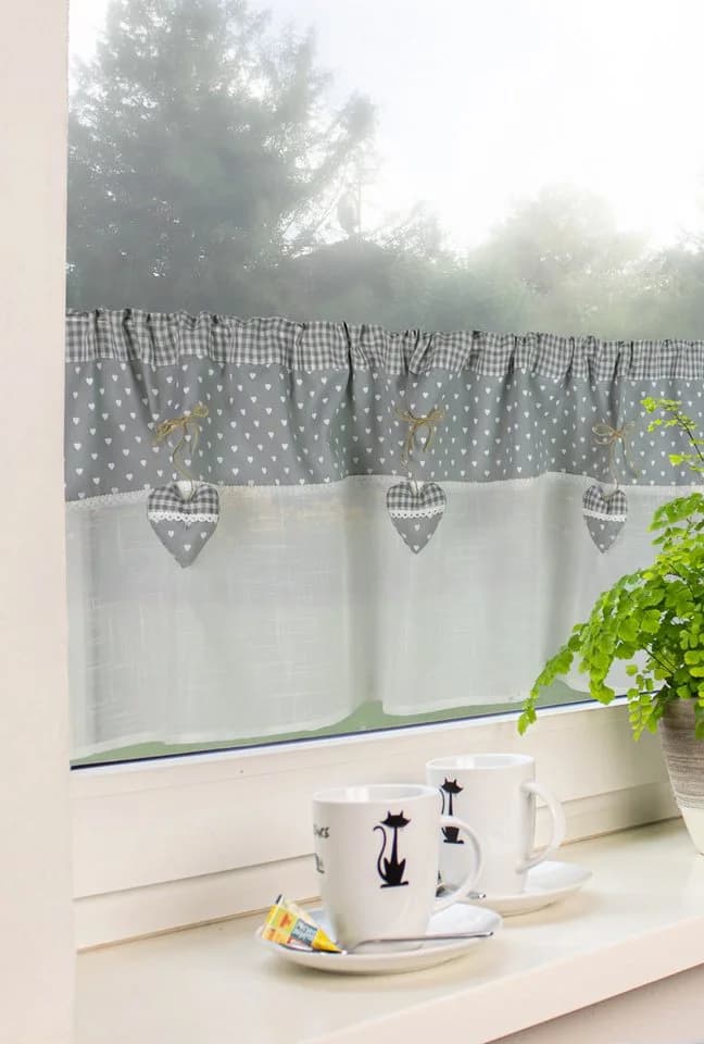 Scheibengardine Landhausstil Leinen Dekoblende Tunnelzug grau/weiß 2631x90 cm - Bild 4