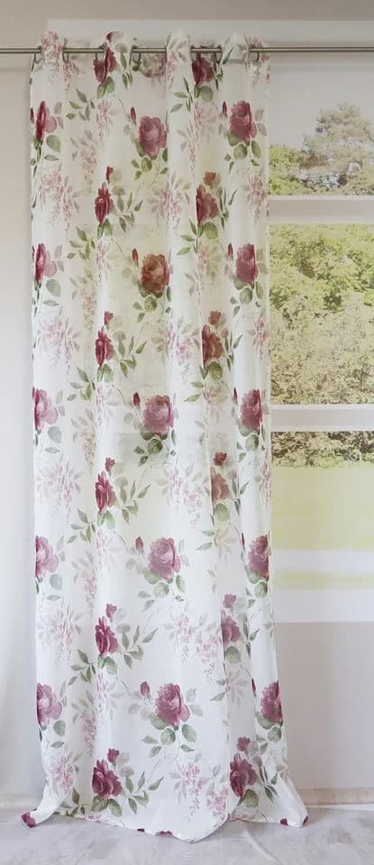 Clever-Kauf-24 Gardine Ösenschal Leinenoptik mit Rosen 2643, transparent, bedruckt - Bild 3