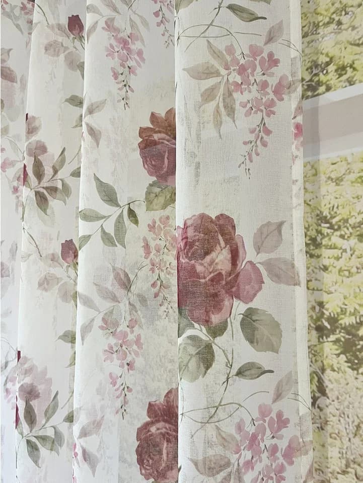 Clever-Kauf-24 Gardine Ösenschal Leinenoptik mit Rosen 2643, transparent, bedruckt - Bild 5