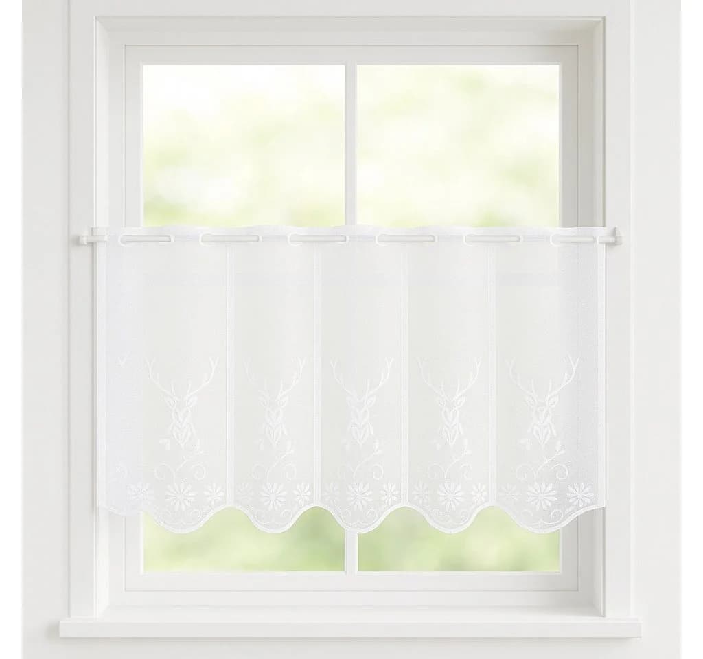 Clever-Kauf-24 Scheibengardine Hirsch Weiß Jacquard Stangendurchzug