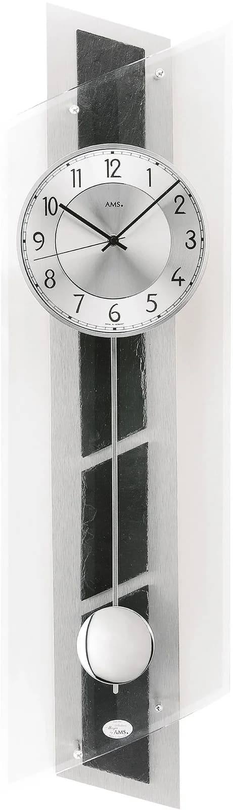 Funk-Pendelwanduhr AMS F5217 Silber Quarzuhr