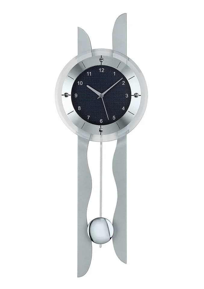 AMS Funk-Pendelwanduhr F5243 Quarzuhr Aluminium Holz Silber