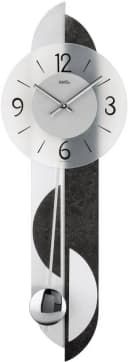 AMS Pendelwanduhr W7299 Quarzuhr Holz Aluminium Schiefer Schwarz Silber Bild 1