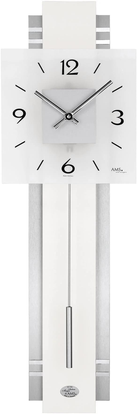 AMS Pendelwanduhr W7302 Quarzuhr Aluminium Holz Silber Weiß - Bild 2