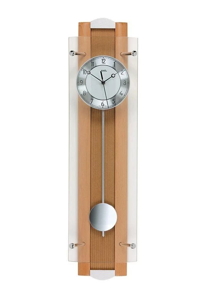 AMS Funk-Pendelwanduhr F5259/18 Silber Buche Glas