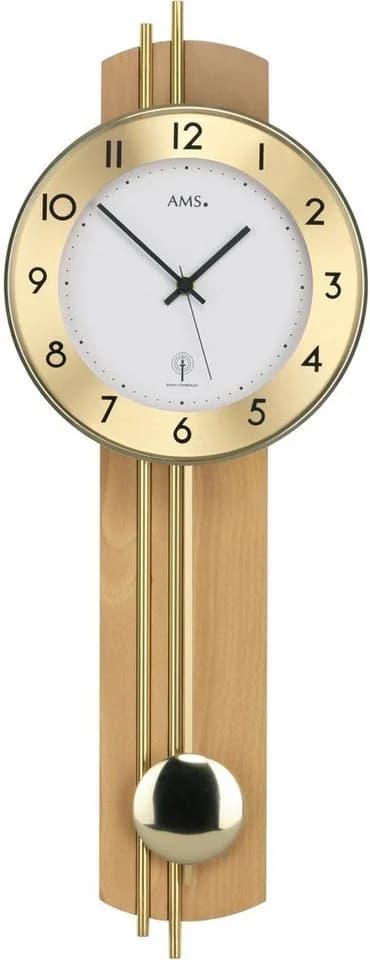 AMS Funk-Pendelwanduhr F5266/18 Buche Holz Quarzuhr