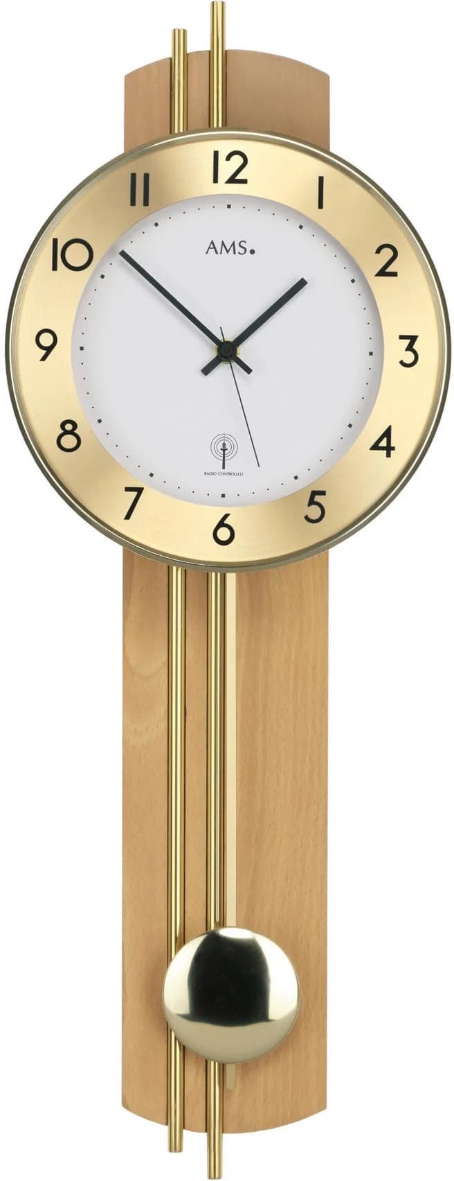 AMS Funk-Pendelwanduhr F5266/18 Buche Holz Quarzuhr - Bild 2
