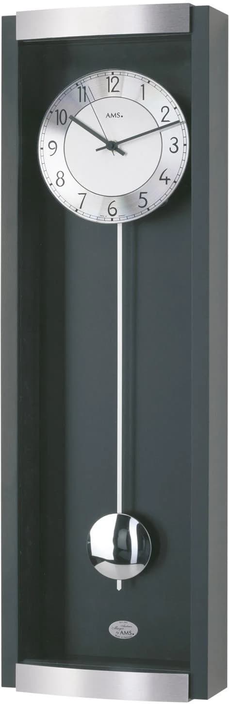 AMS Funk-Pendelwanduhr F5285/11 Schwarz Aluminium Glas