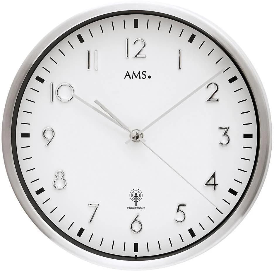 AMS Funkwanduhr F5912 Silber Analog Quarz