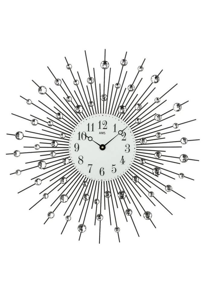 AMS Wanduhr 9380 Silber Weiß Quarzuhr Ø 60cm
