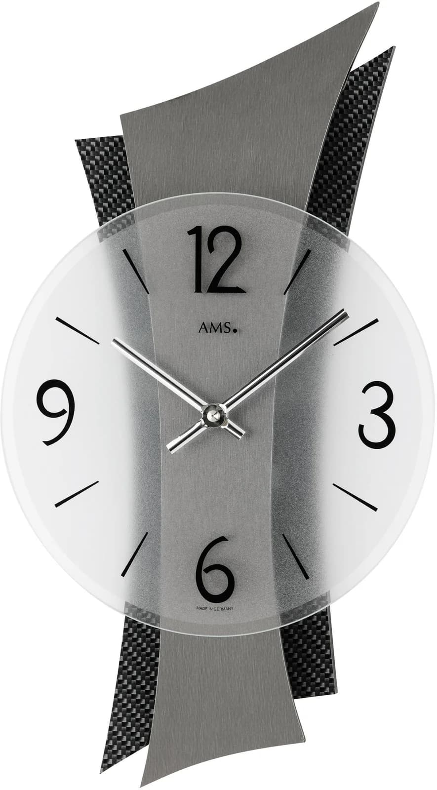 AMS Wanduhr 9400 Grau Silber Quarz Holz Metall