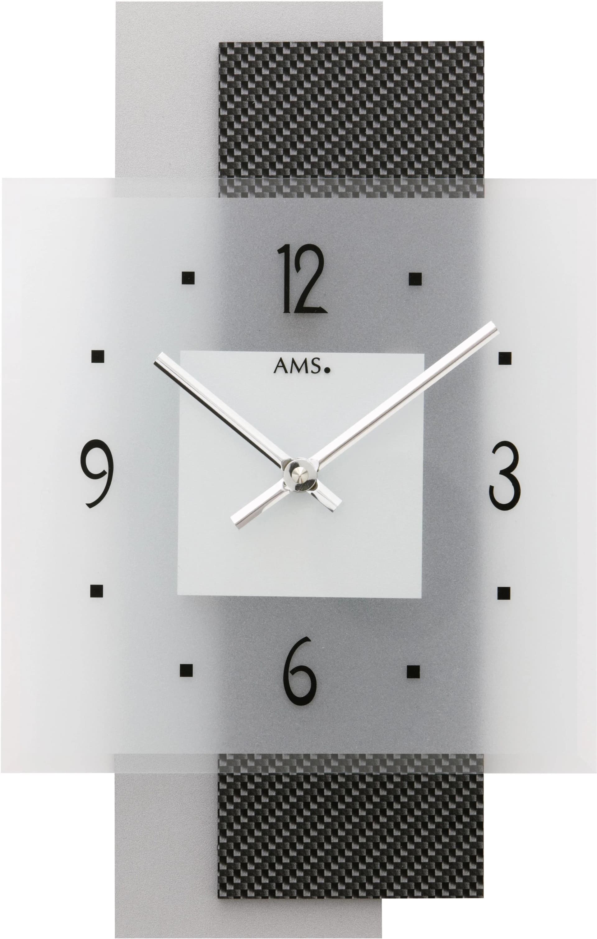 AMS Wanduhr 9243 Silber/Schwarz Quarzuhr Holz