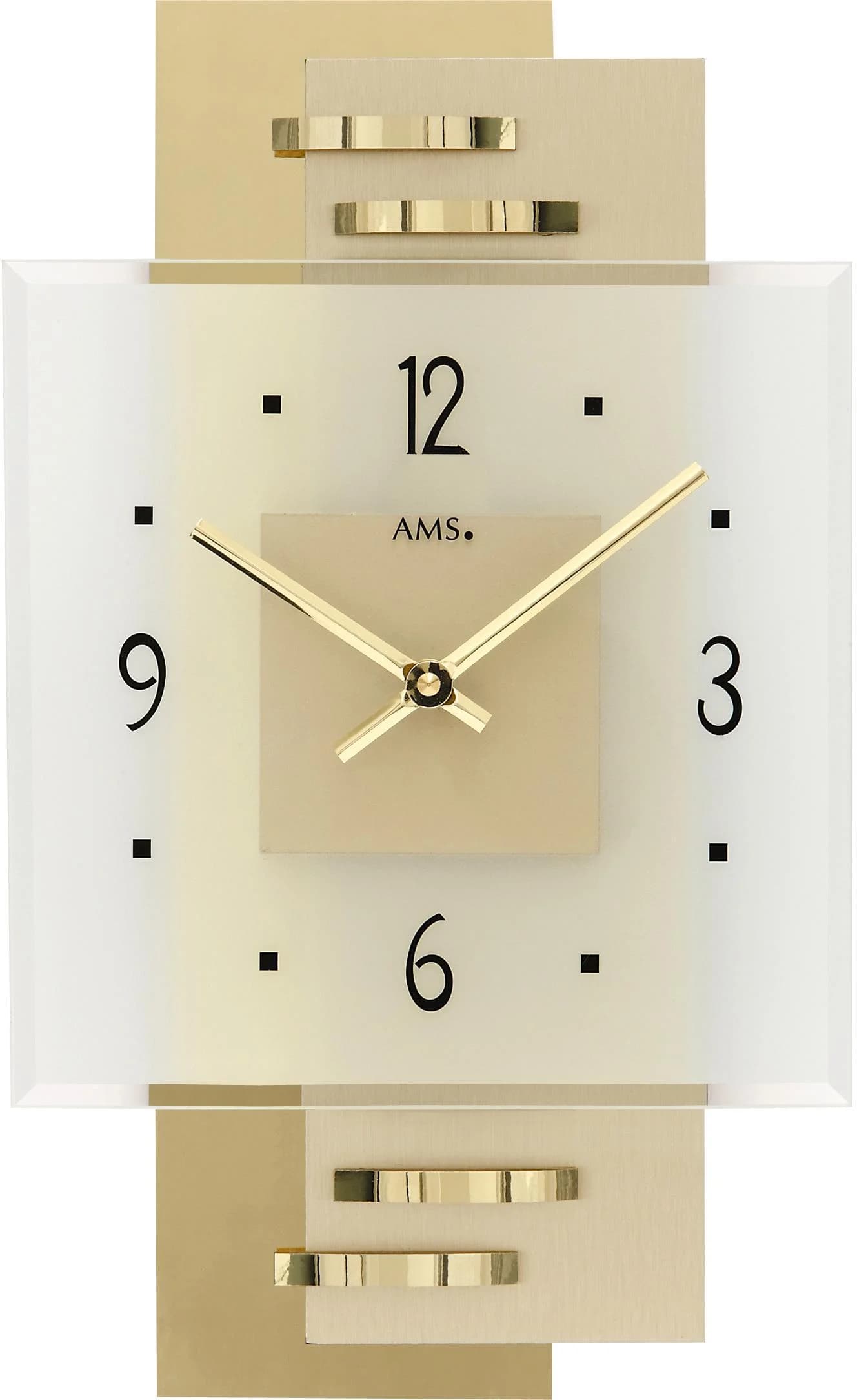 AMS Wanduhr 9241 Modern Glas Zifferblatt Transparent Schwarz
