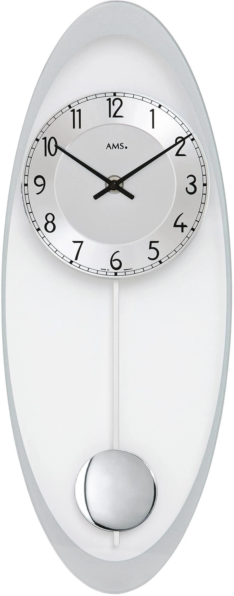 AMS Pendelwanduhr W7416 Silber Glasgehäuse