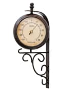 AMS Funkwanduhr F5961 Braun Retro Bahnhofsuhr mit Temperaturanzeige Bild 1