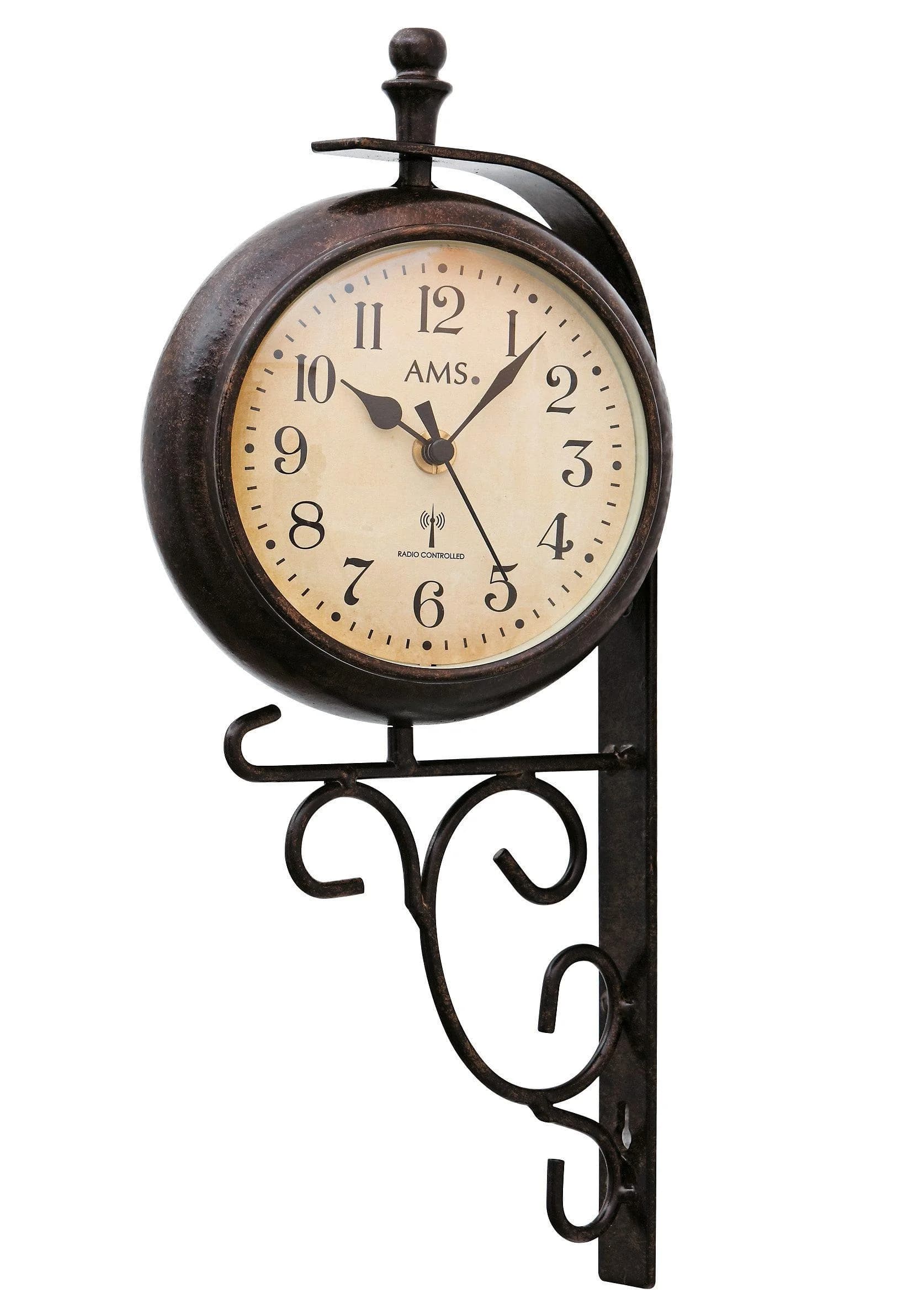 AMS Funkwanduhr F5961 Braun Retro Bahnhofsuhr mit Temperaturanzeige - Bild 3