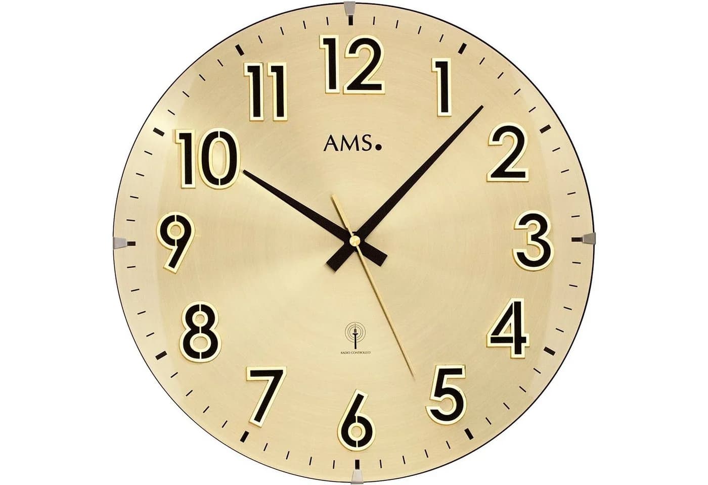 AMS Funkwanduhr F5974 Gold Schwarz Quarzuhr Holz