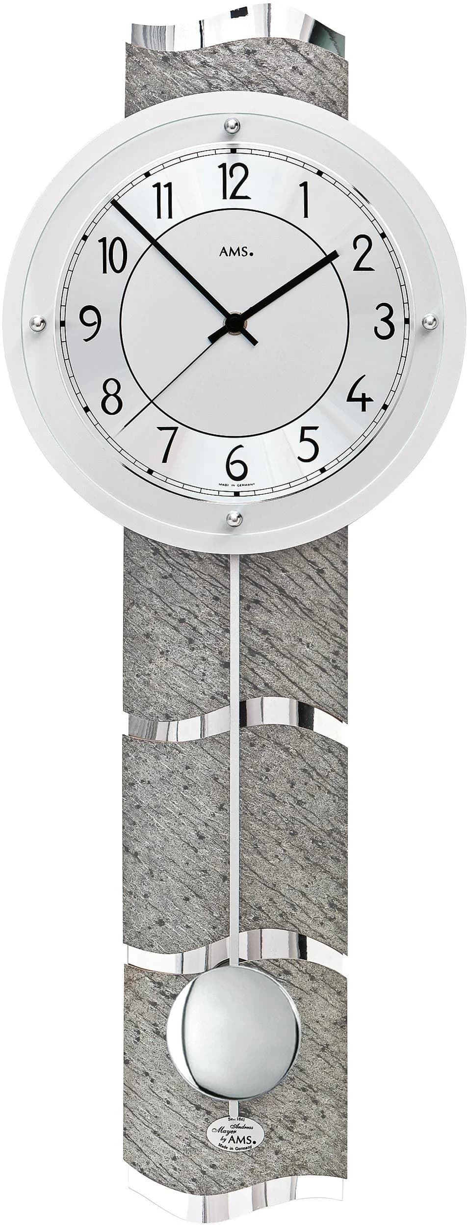 AMS Funk-Pendelwanduhr grau/silber mit Quarzantrieb