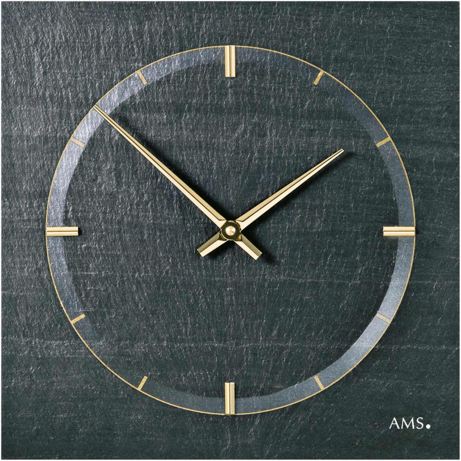 AMS Wanduhr W9516 Schwarz-Gold Schiefer Made in Germany