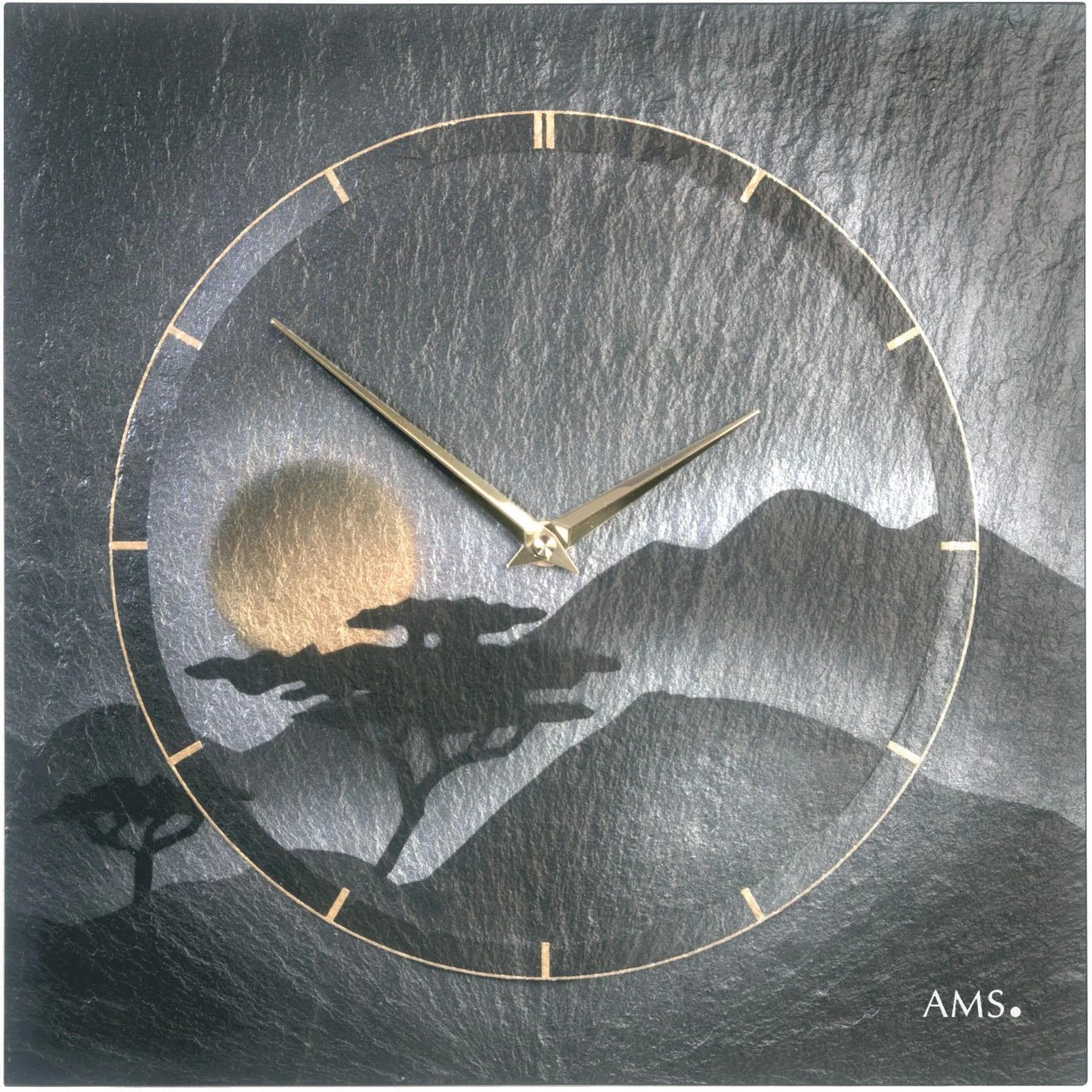 AMS Wanduhr W9514 Gold Schwarz Schiefer Made in Germany