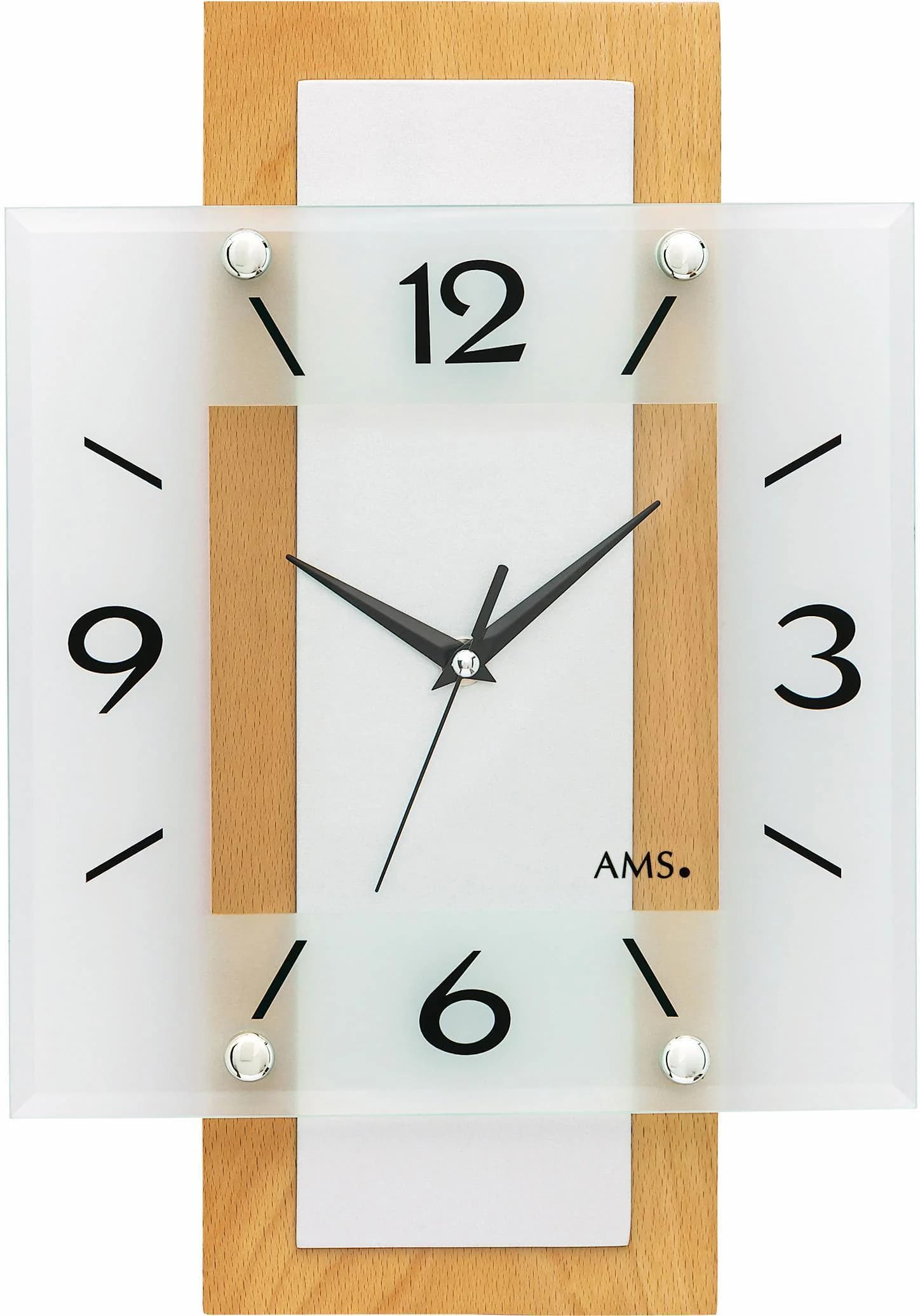 AMS Funkwanduhr F5507 Buche Glas Quarz